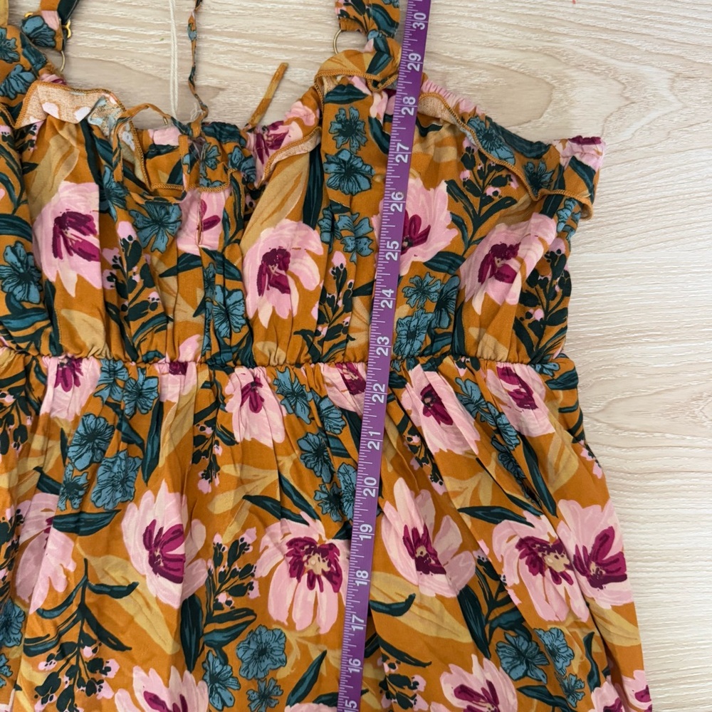 Natural Life XL NEW Floral Mini Dress Yellow Pink Boho Cottage Elastic Waist - Picture 10 of 10